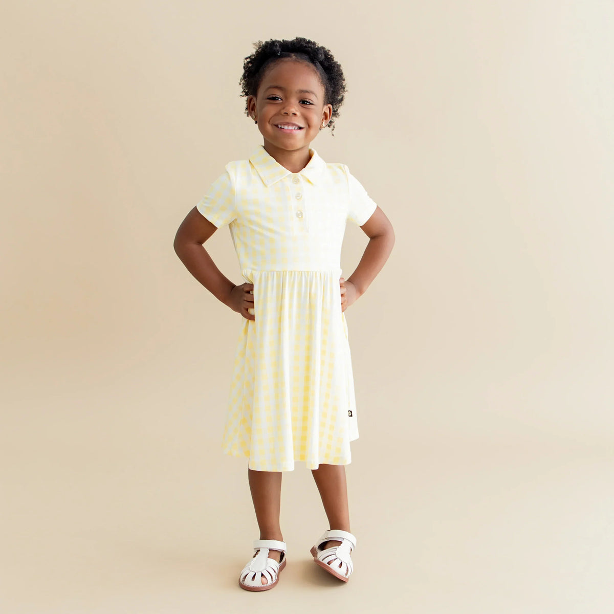 Polo Dress in Gingham Chamomile