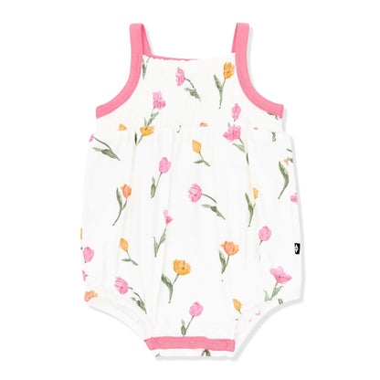 Smocked Bubble Romper in Tulip