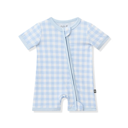 Zipper Shortall Romper in Gingham Breeze