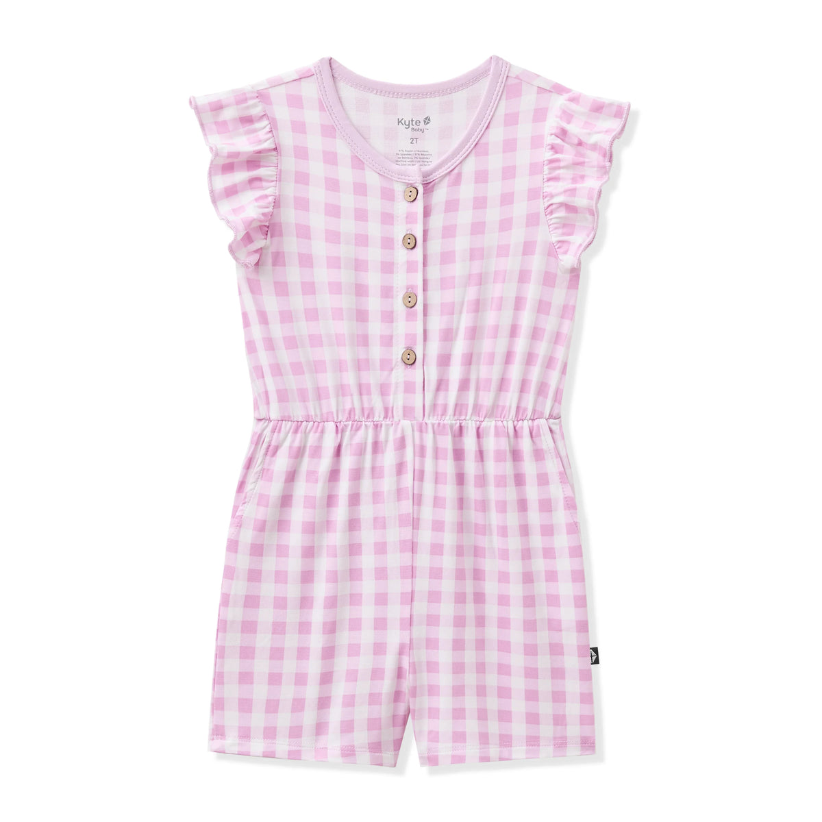 Flutter Sleeve Romper in Gingham Thistle