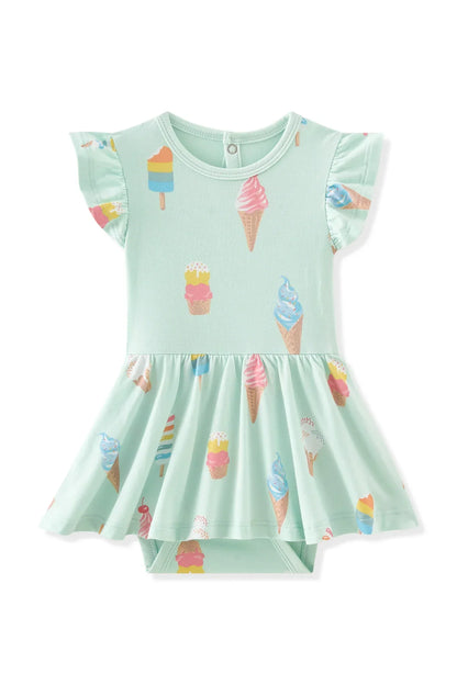 Twirl Bodysuit Dress in Mint Ice Cream