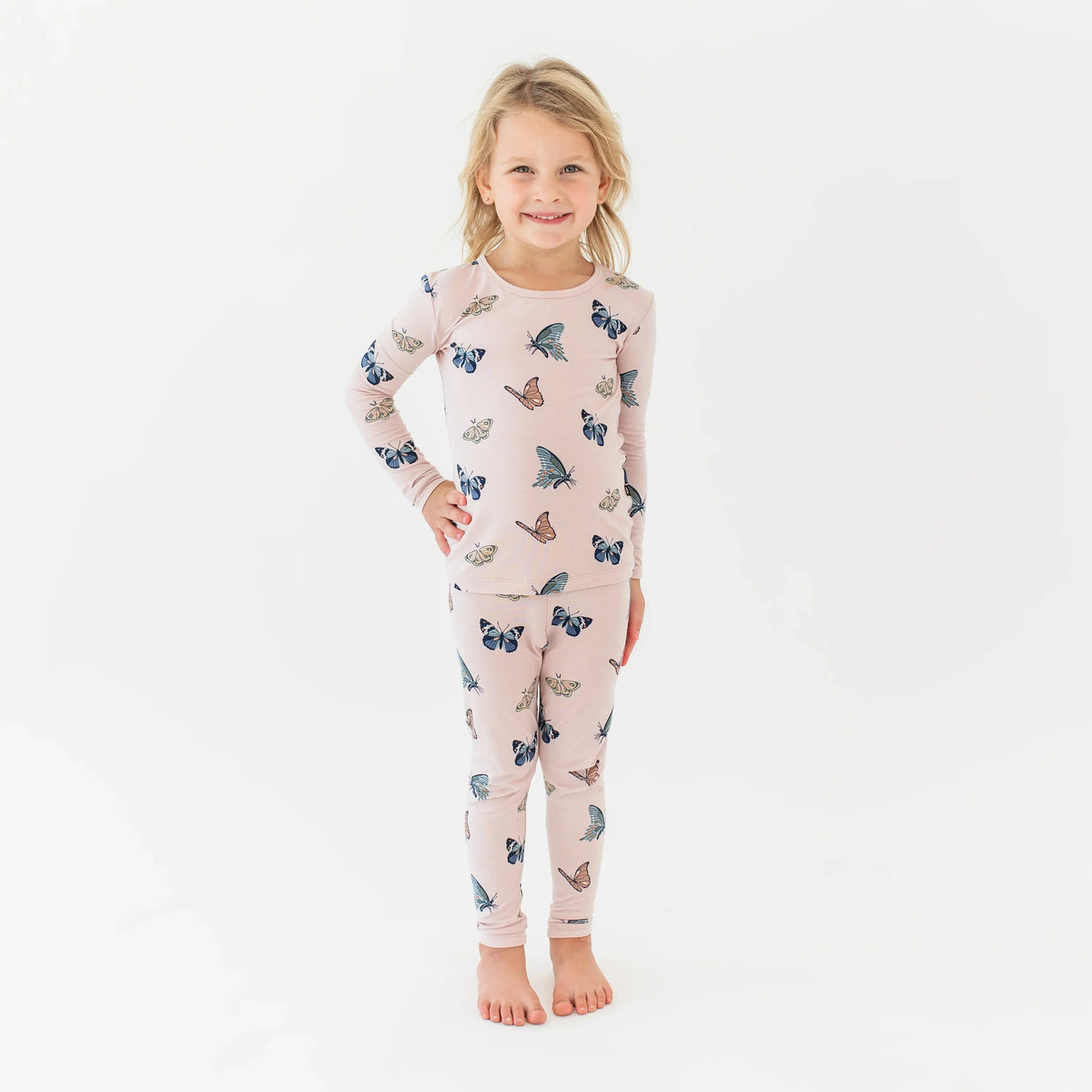Long Sleeve Pajamas in Blush Butterfly