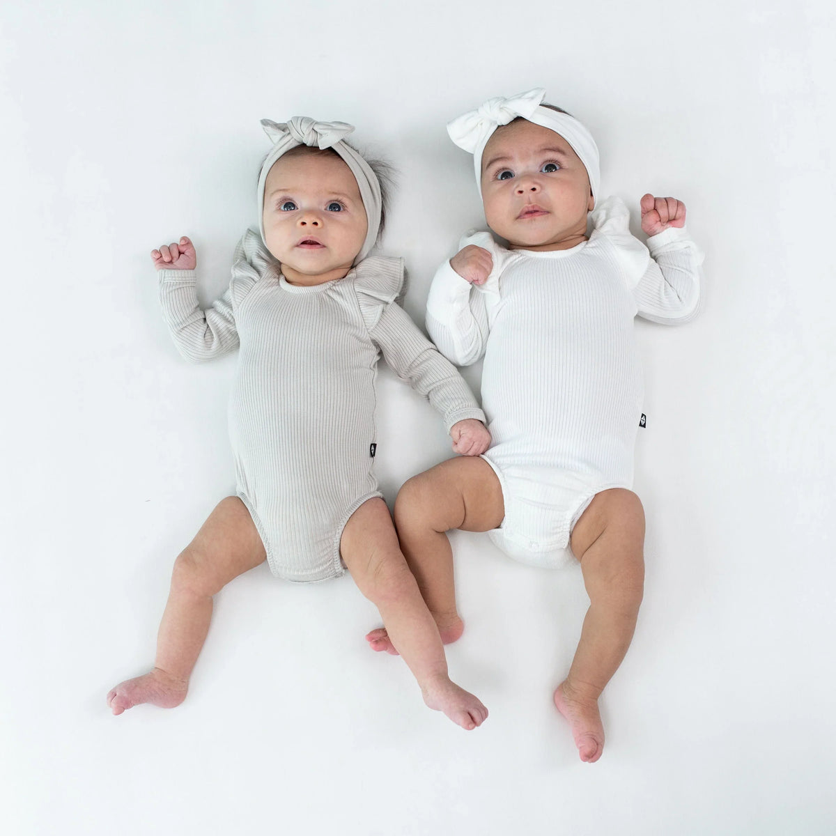 Ribbed Long Sleeve Ruffle Leotard in Cloud