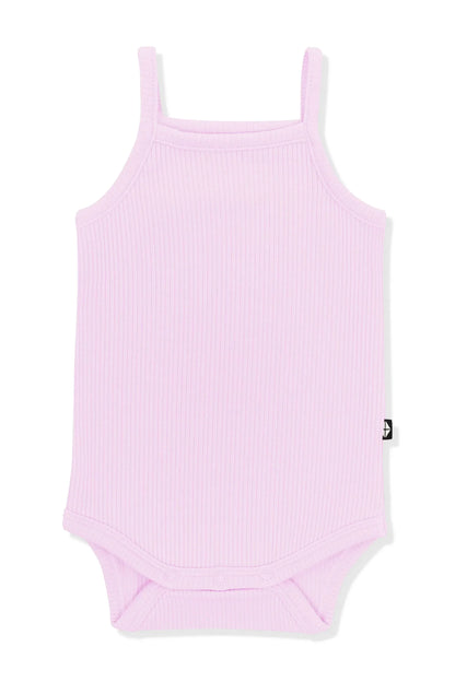Ribbed Spaghetti Strap Bodysuit in Thistle