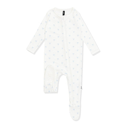 Pointelle Zippered Footie in Sweet Blue Bow